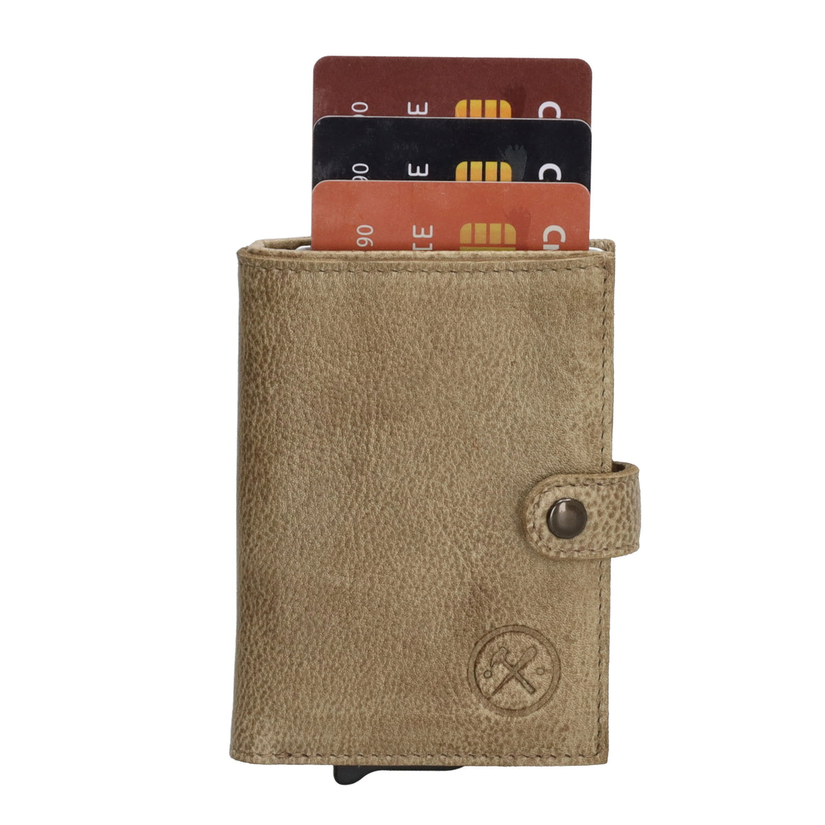 Safety Wallet 7,2x10cm Leder Sand – Schlanke Geldbörse mit Kartenhalter - leder-accessoires.com