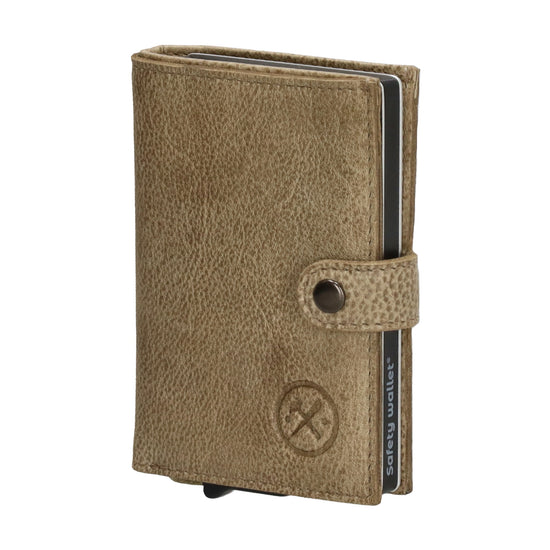 Safety Wallet 7,2x10cm Leder Sand – Schlanke Geldbörse mit Kartenhalter - leder-accessoires.com
