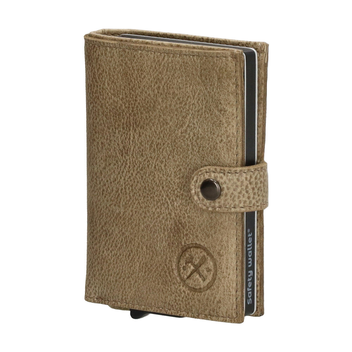Safety Wallet 7,2x10cm Leder Sand – Schlanke Geldbörse mit Kartenhalter - leder-accessoires.com