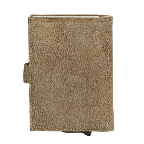 Safety Wallet 7,2x10cm Leder Sand – Schlanke Geldbörse mit Kartenhalter - leder-accessoires.com