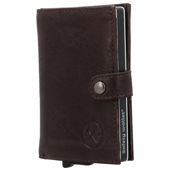 Safety Wallet 7,2x10cm Leder Dunkelbraun – Kompakte Geldbörse mit Kartenfächern - leder-accessoires.com