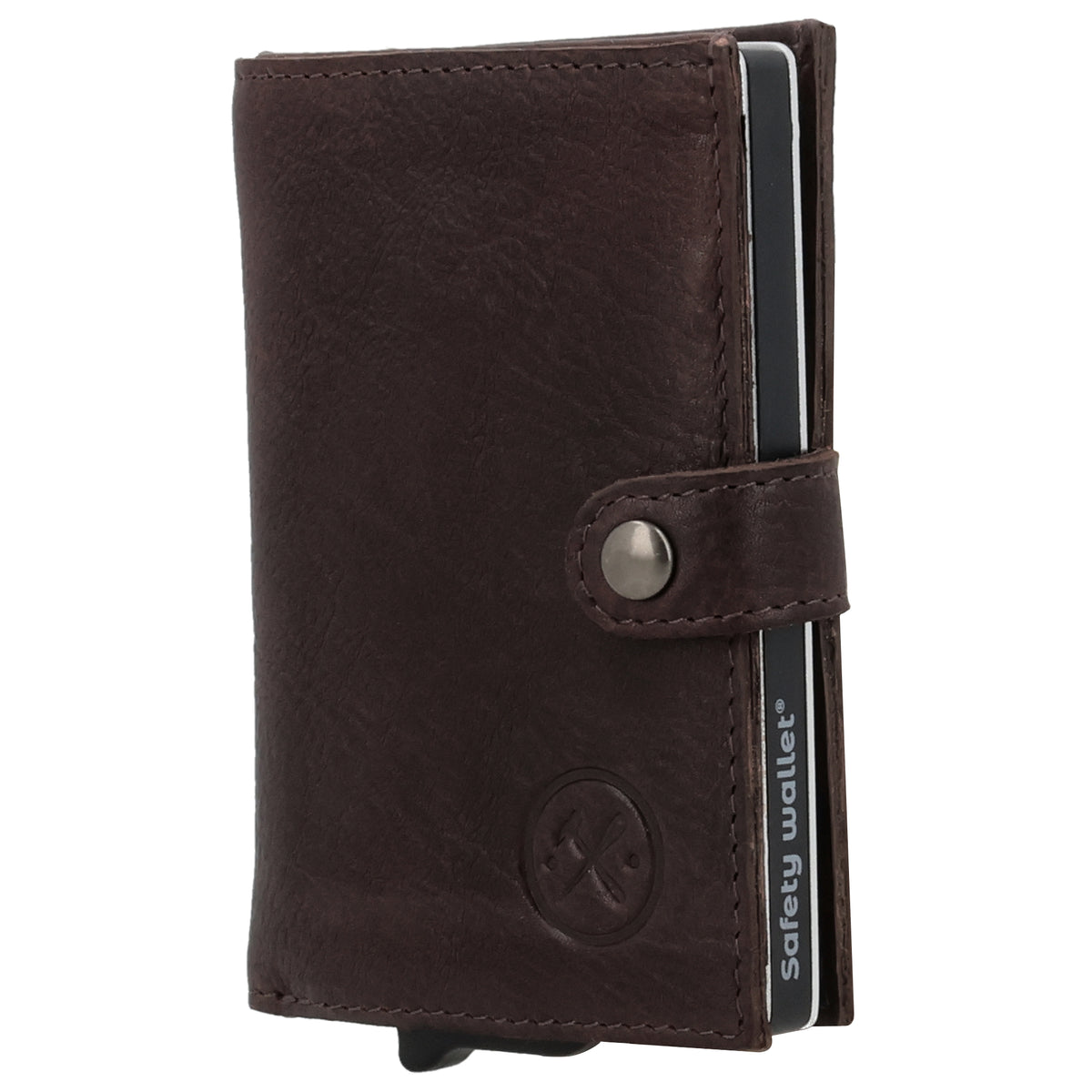 Safety Wallet 7,2x10cm Leder Dunkelbraun – Kompakte Geldbörse mit Kartenfächern - leder-accessoires.com