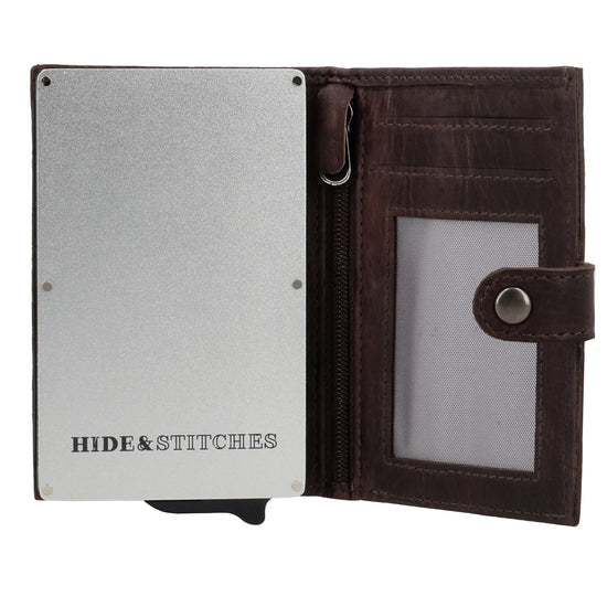 Safety Wallet 7,2x10cm Leder Dunkelbraun – Kompakte Geldbörse mit Kartenfächern - leder-accessoires.com