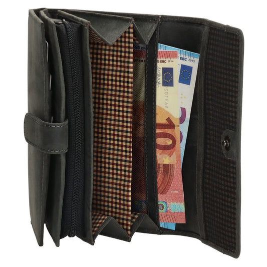 Lederbörse 16x8cm mit Überschlag in Schwarz und RFID-Schutz - leder-accessoires.com
