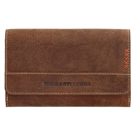 Lederbörse 16x8cm mit Überschlag in Braun und RFID-Schutz - leder-accessoires.com