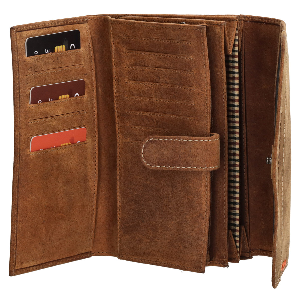 Lederbörse 16x8cm mit Überschlag in Braun und RFID-Schutz - leder-accessoires.com