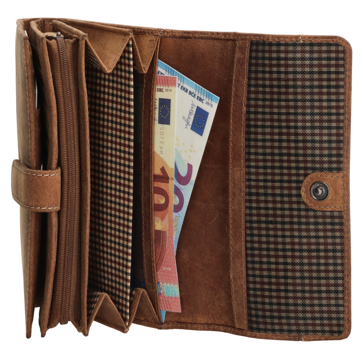 Lederbörse 16x8cm mit Überschlag in Braun und RFID-Schutz - leder-accessoires.com