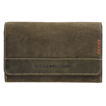 Lederbörse 16x8cm mit Überschlag in Oliv und RFID-Schutz - leder-accessoires.com