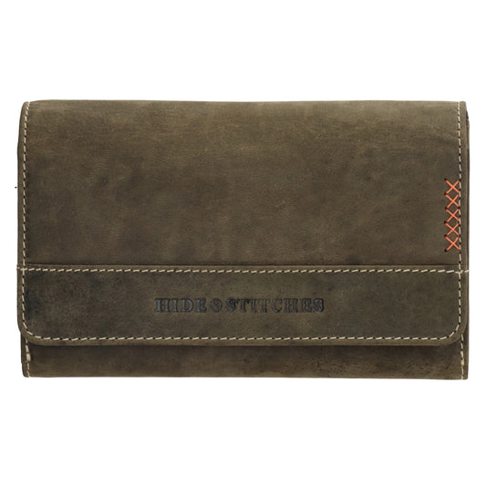 Lederbörse 16x8cm mit Überschlag in Oliv und RFID-Schutz - leder-accessoires.com