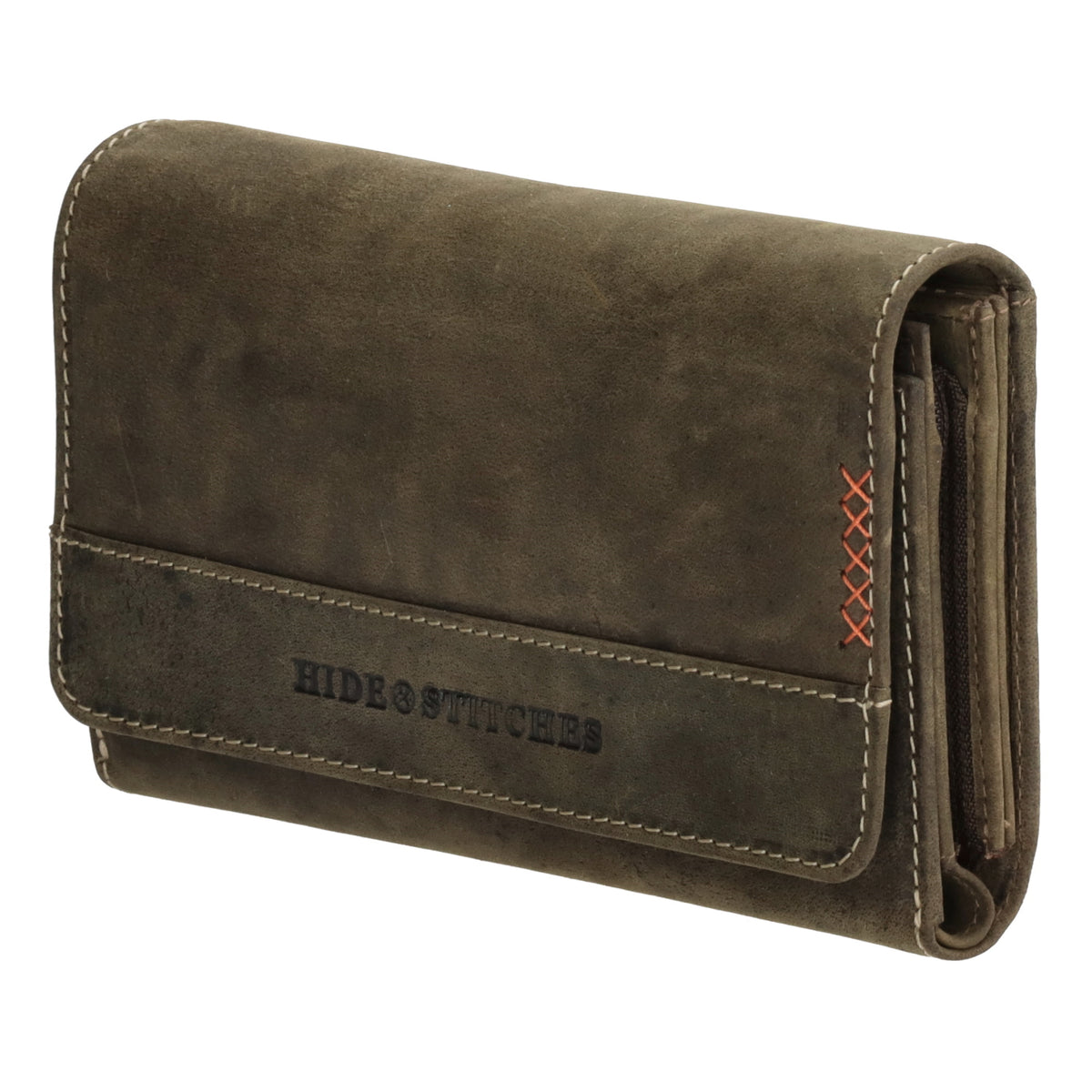 Lederbörse 16x8cm mit Überschlag in Oliv und RFID-Schutz - leder-accessoires.com