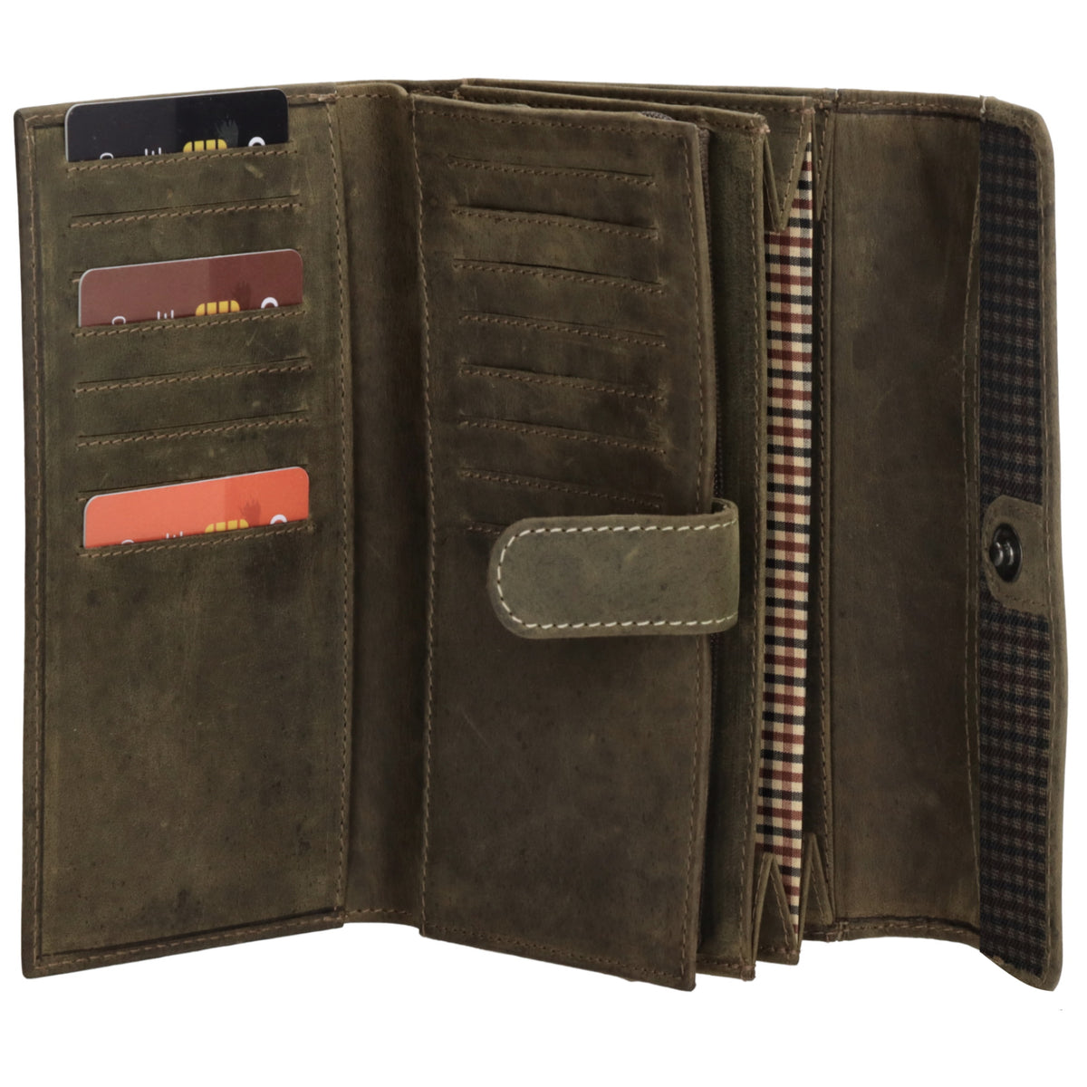 Lederbörse 16x8cm mit Überschlag in Oliv und RFID-Schutz - leder-accessoires.com