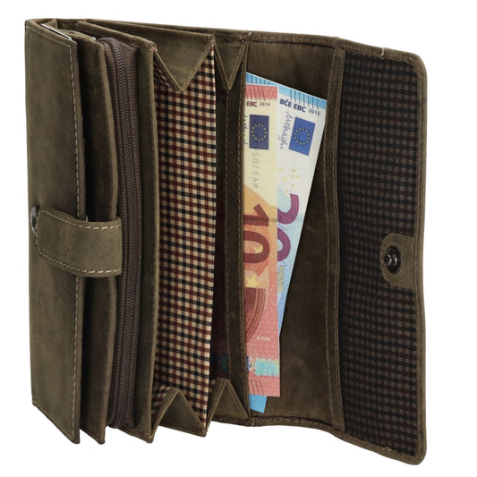 Lederbörse 16x8cm mit Überschlag in Oliv und RFID-Schutz - leder-accessoires.com