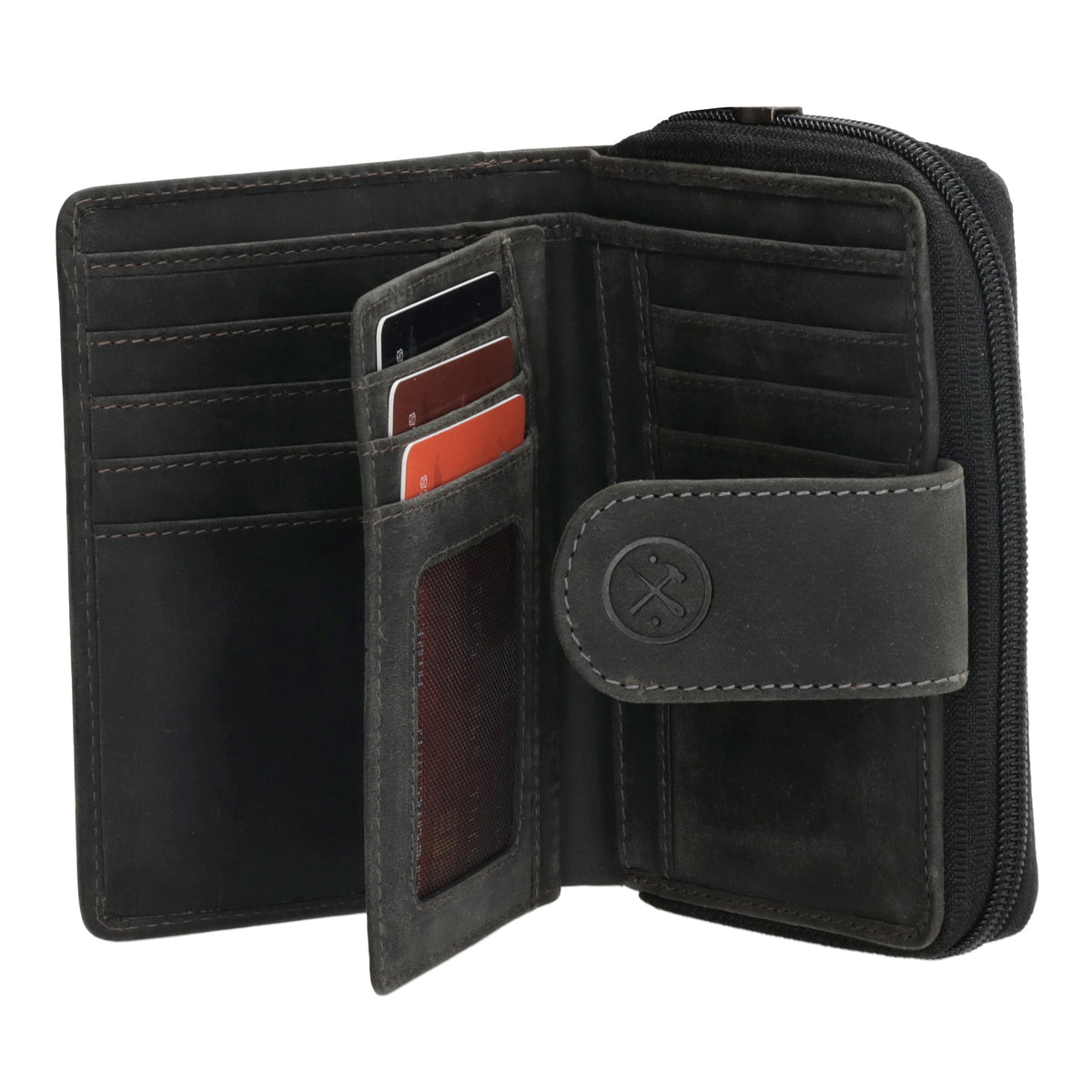 Börse in Schwarz 12,5 x 9 cm mit separatem Münzfach - leder-accessoires.com