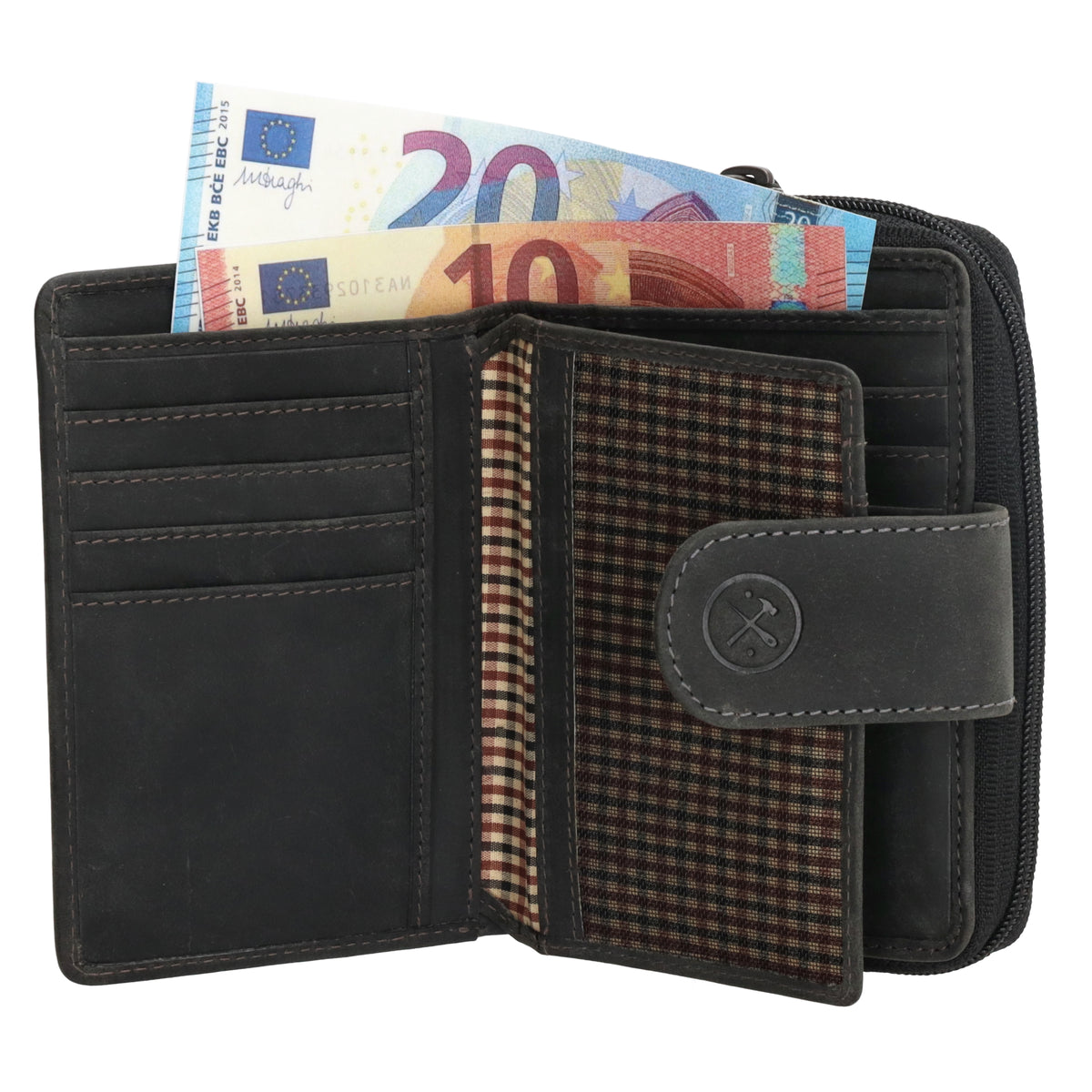 Börse in Schwarz 12,5 x 9 cm mit separatem Münzfach - leder-accessoires.com