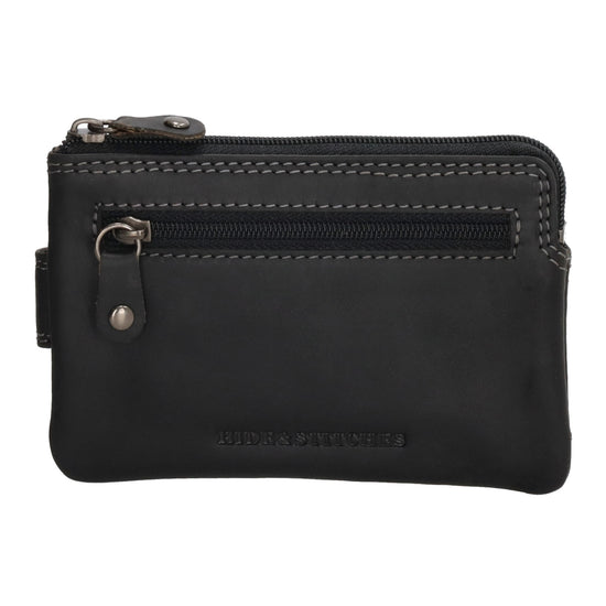 Schlüsseletui 12x8cm in Schwarz aus Leder mit Steckfächer und Riegel - leder-accessoires.com