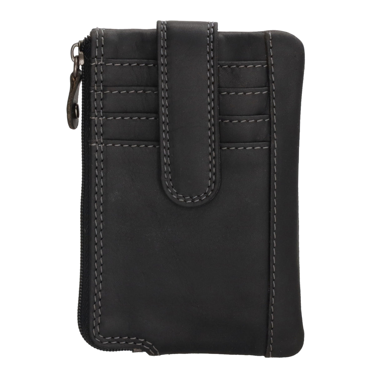 Schlüsseletui 12x8cm in Schwarz aus Leder mit Steckfächer und Riegel - leder-accessoires.com