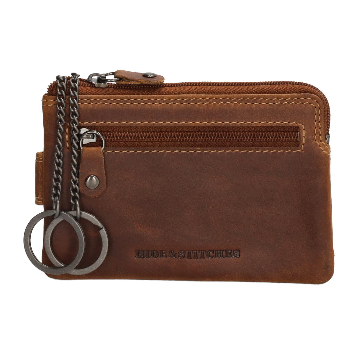 Schlüsseletui 12x8cm in Cognac aus Leder mit Steckfächer und Riegel - leder-accessoires.com