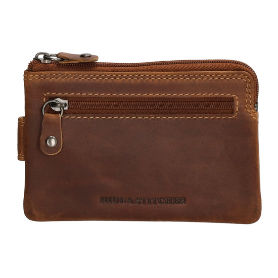 Schlüsseletui 12x8cm in Cognac aus Leder mit Steckfächer und Riegel - leder-accessoires.com