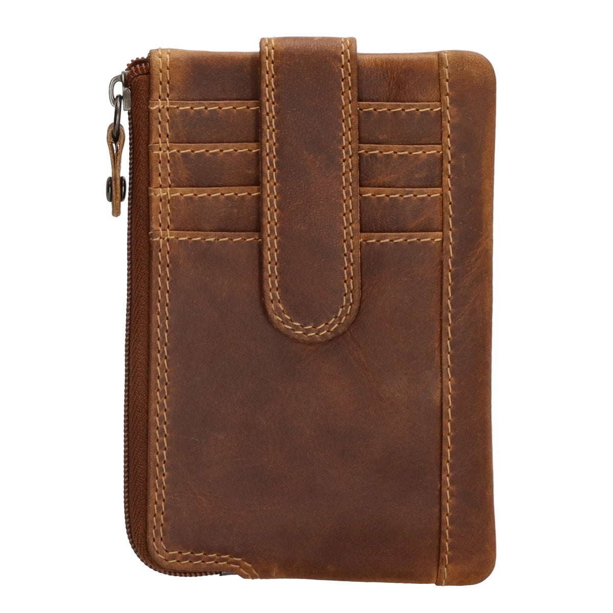 Schlüsseletui 12x8cm in Cognac aus Leder mit Steckfächer und Riegel - leder-accessoires.com