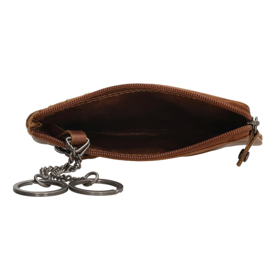 Schlüsseletui 12x8cm in Cognac aus Leder mit Steckfächer und Riegel - leder-accessoires.com