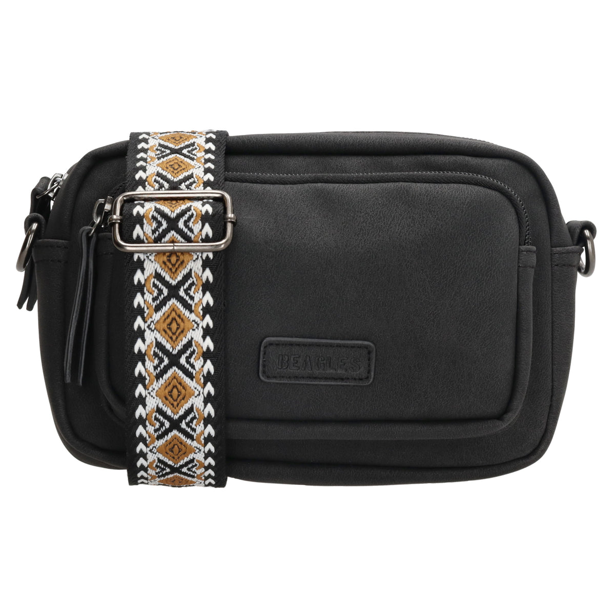 Umhängetasche 18x12cm Schwarz mit Vortasche in Lederoptik - leder-accessoires.com
