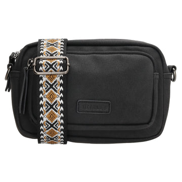 Umhängetasche 18x12cm Schwarz mit Vortasche in Lederoptik - leder-accessoires.com