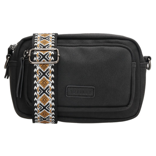 Umhängetasche 18x12cm Schwarz mit Vortasche in Lederoptik - leder-accessoires.com