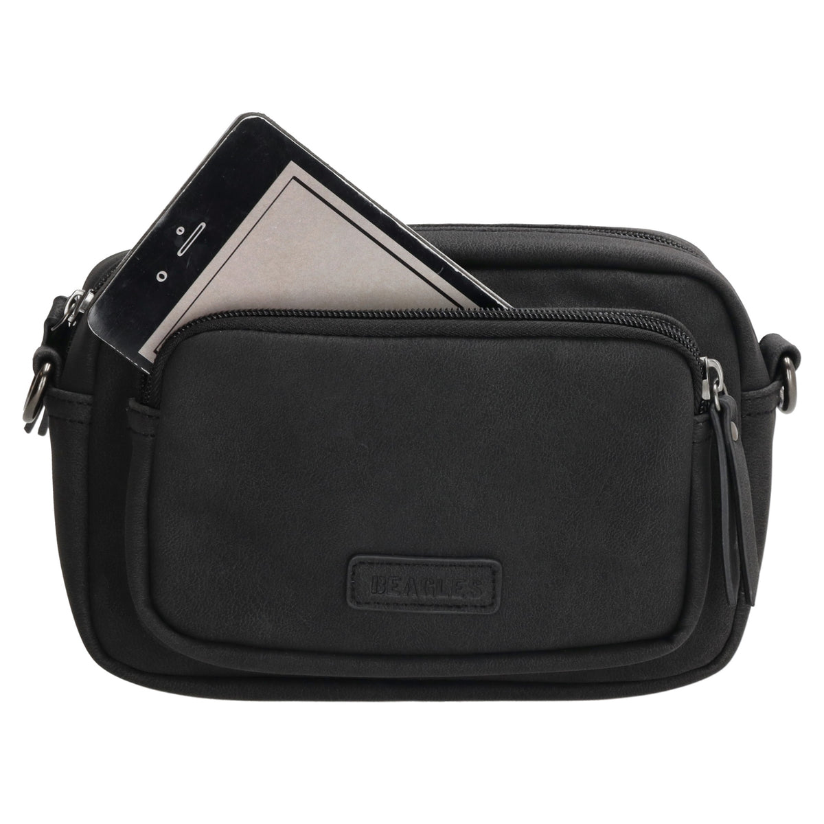 Umhängetasche 18x12cm Schwarz mit Vortasche in Lederoptik - leder-accessoires.com