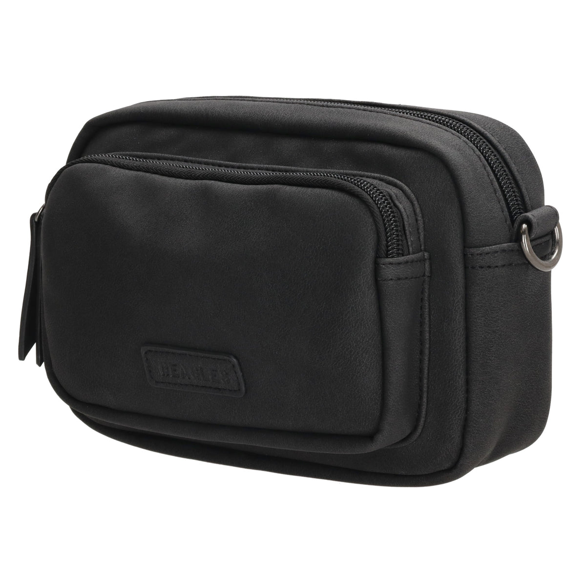 Umhängetasche 18x12cm Schwarz mit Vortasche in Lederoptik - leder-accessoires.com