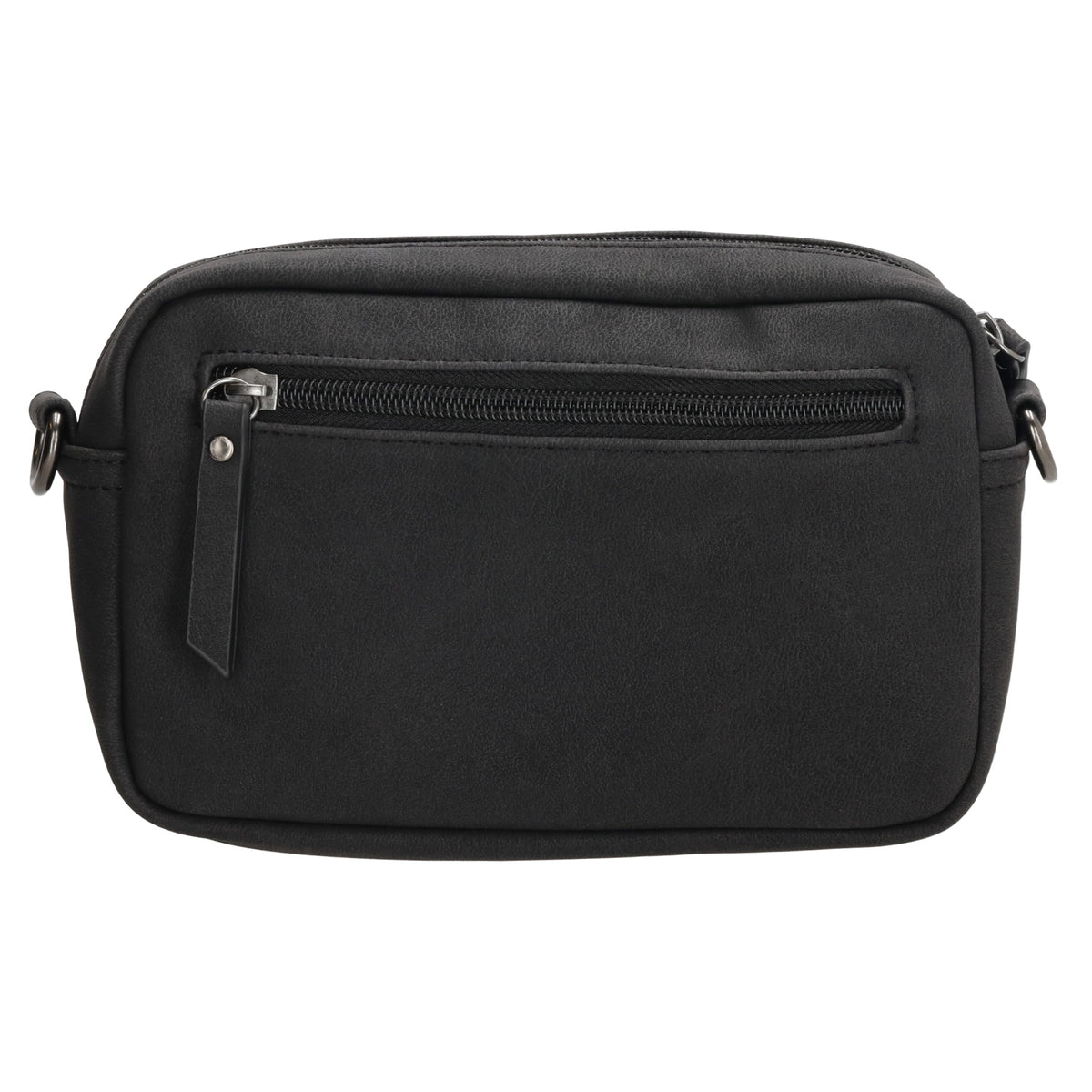 Umhängetasche 18x12cm Schwarz mit Vortasche in Lederoptik - leder-accessoires.com