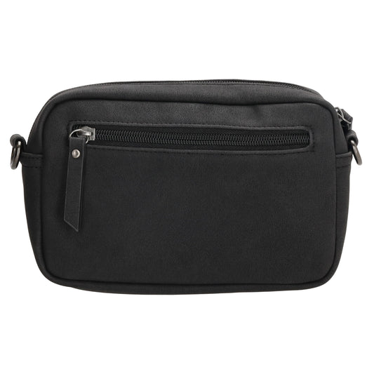 Umhängetasche 18x12cm Schwarz mit Vortasche in Lederoptik - leder-accessoires.com