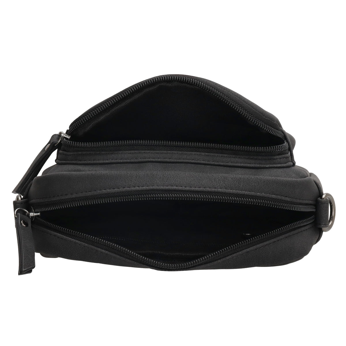 Umhängetasche 18x12cm Schwarz mit Vortasche in Lederoptik - leder-accessoires.com
