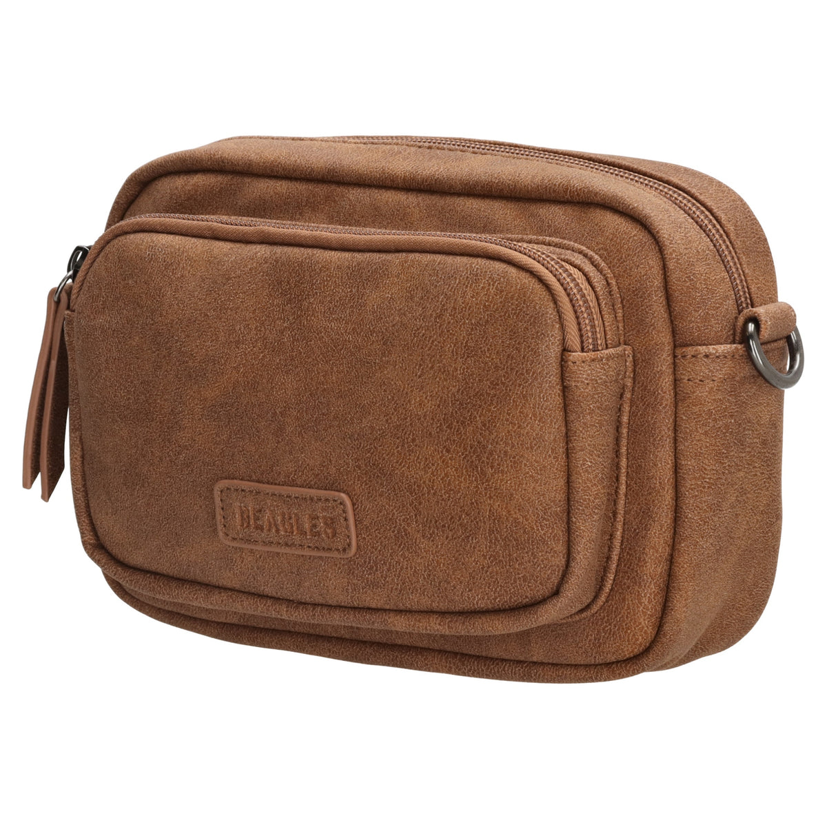 Umhängetasche 18x12cm Cognac mit Vortasche in Lederoptik - leder-accessoires.com