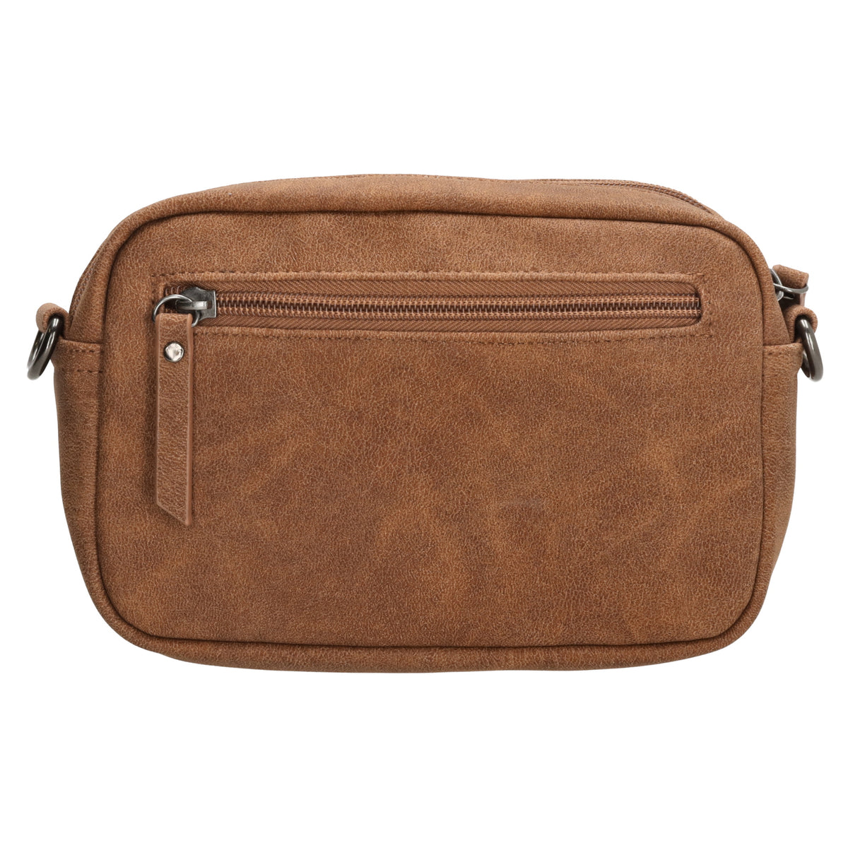 Umhängetasche 18x12cm Cognac mit Vortasche in Lederoptik - leder-accessoires.com