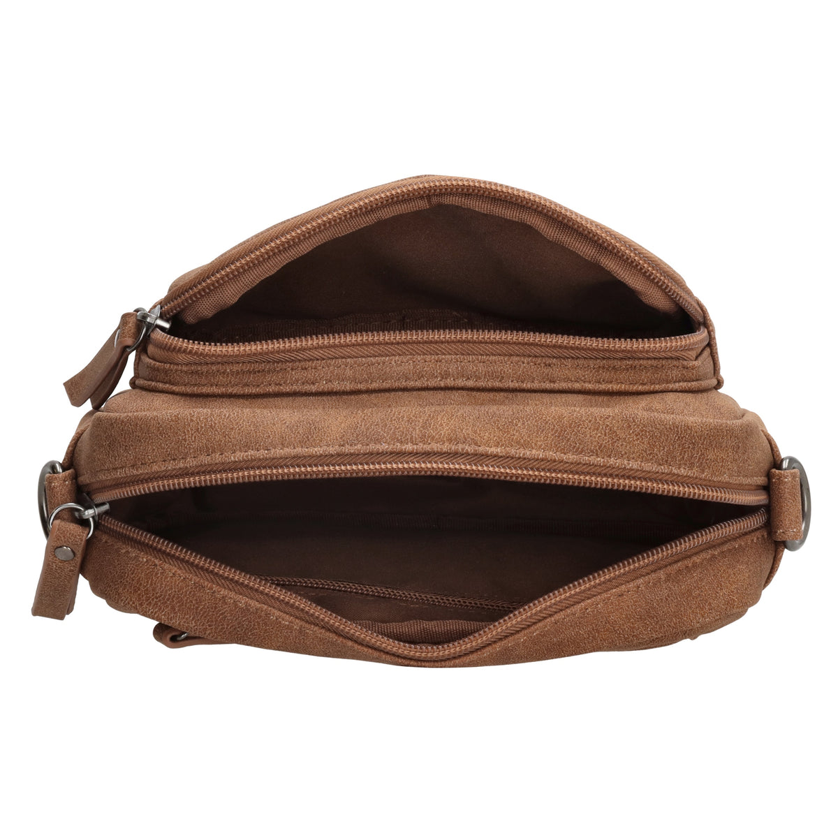 Umhängetasche 18x12cm Cognac mit Vortasche in Lederoptik - leder-accessoires.com