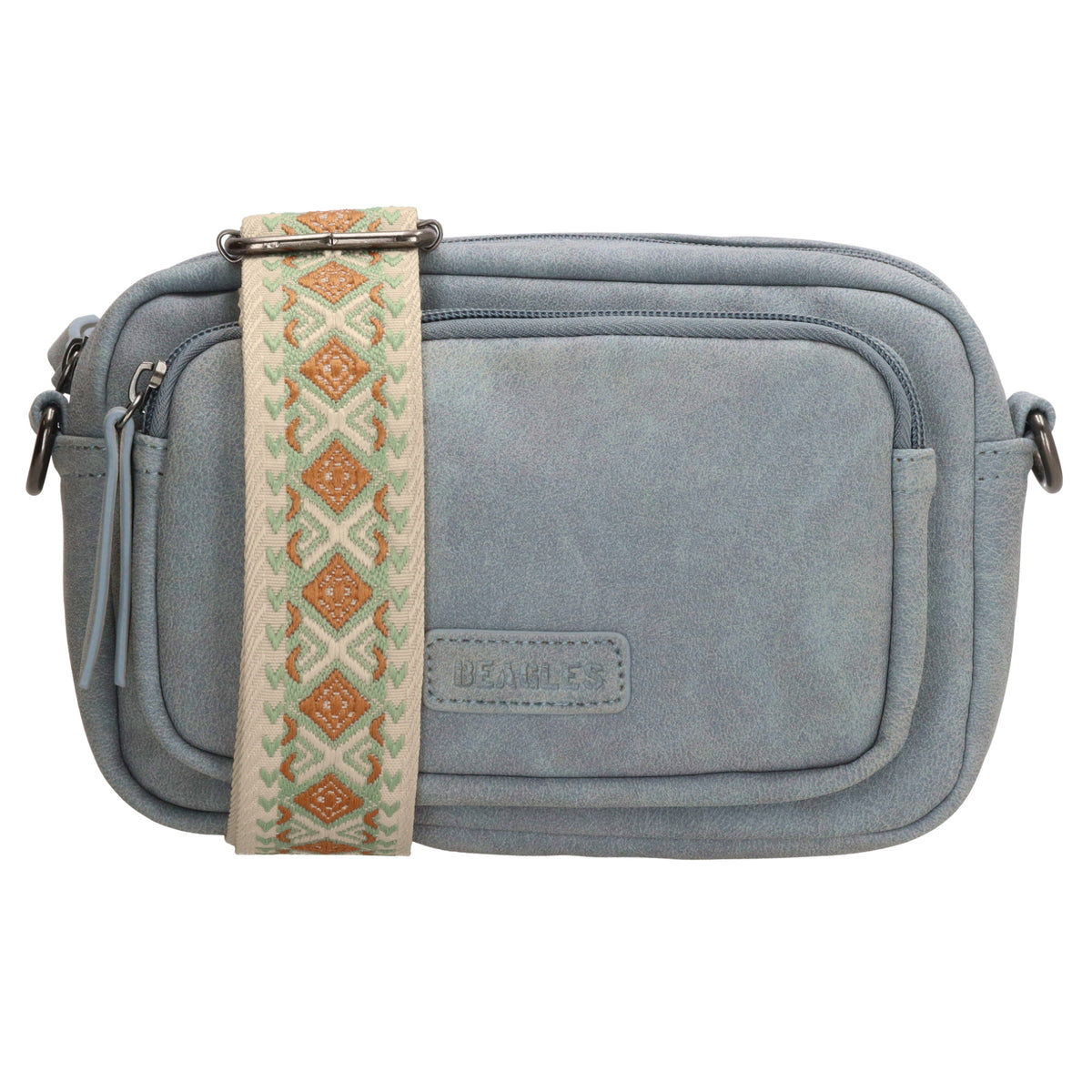 Umhängetasche 18x12cm Hellblau mit Vortasche in Lederoptik - leder-accessoires.com