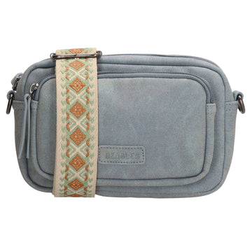Umhängetasche 18x12cm Hellblau mit Vortasche in Lederoptik - leder-accessoires.com