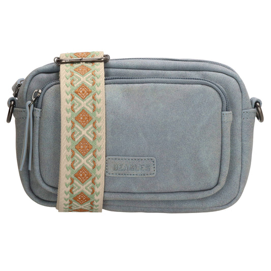 Umhängetasche 18x12cm Hellblau mit Vortasche in Lederoptik - leder-accessoires.com