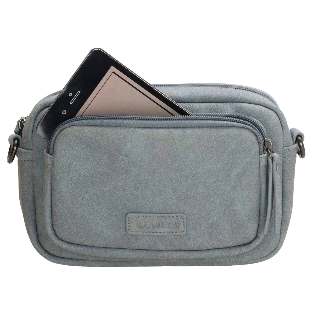 Umhängetasche 18x12cm Hellblau mit Vortasche in Lederoptik - leder-accessoires.com
