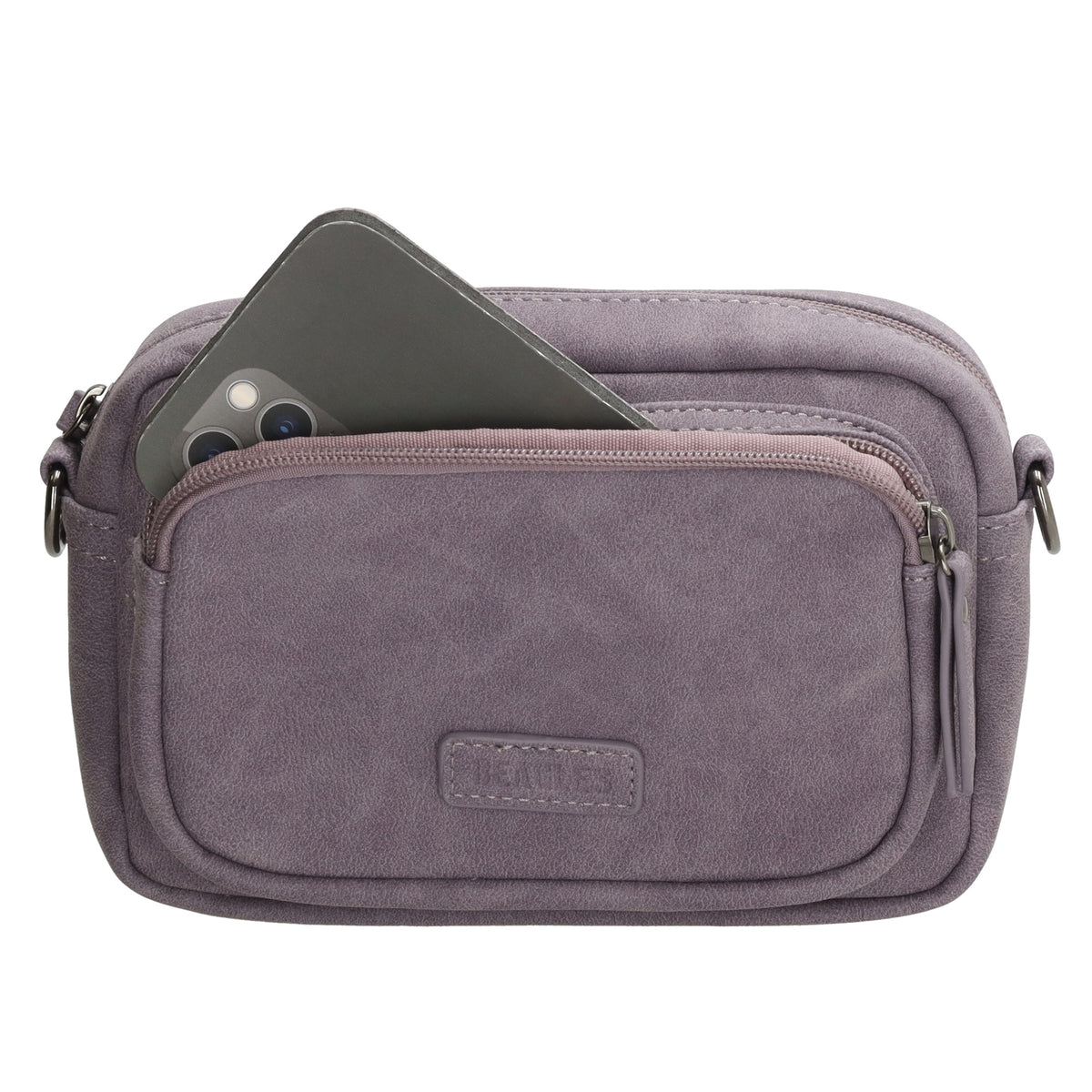 Umhängetasche 18x12cm Lila mit Vortasche in Lederoptik - leder-accessoires.com