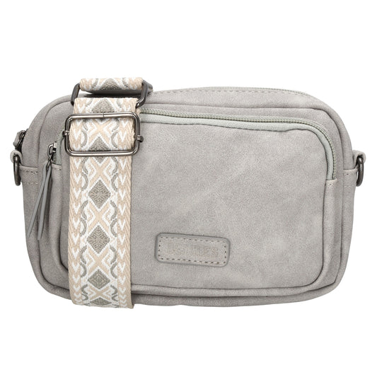 Umhängetasche 18x12cm Grau mit Vortasche in Lederoptik - leder-accessoires.com