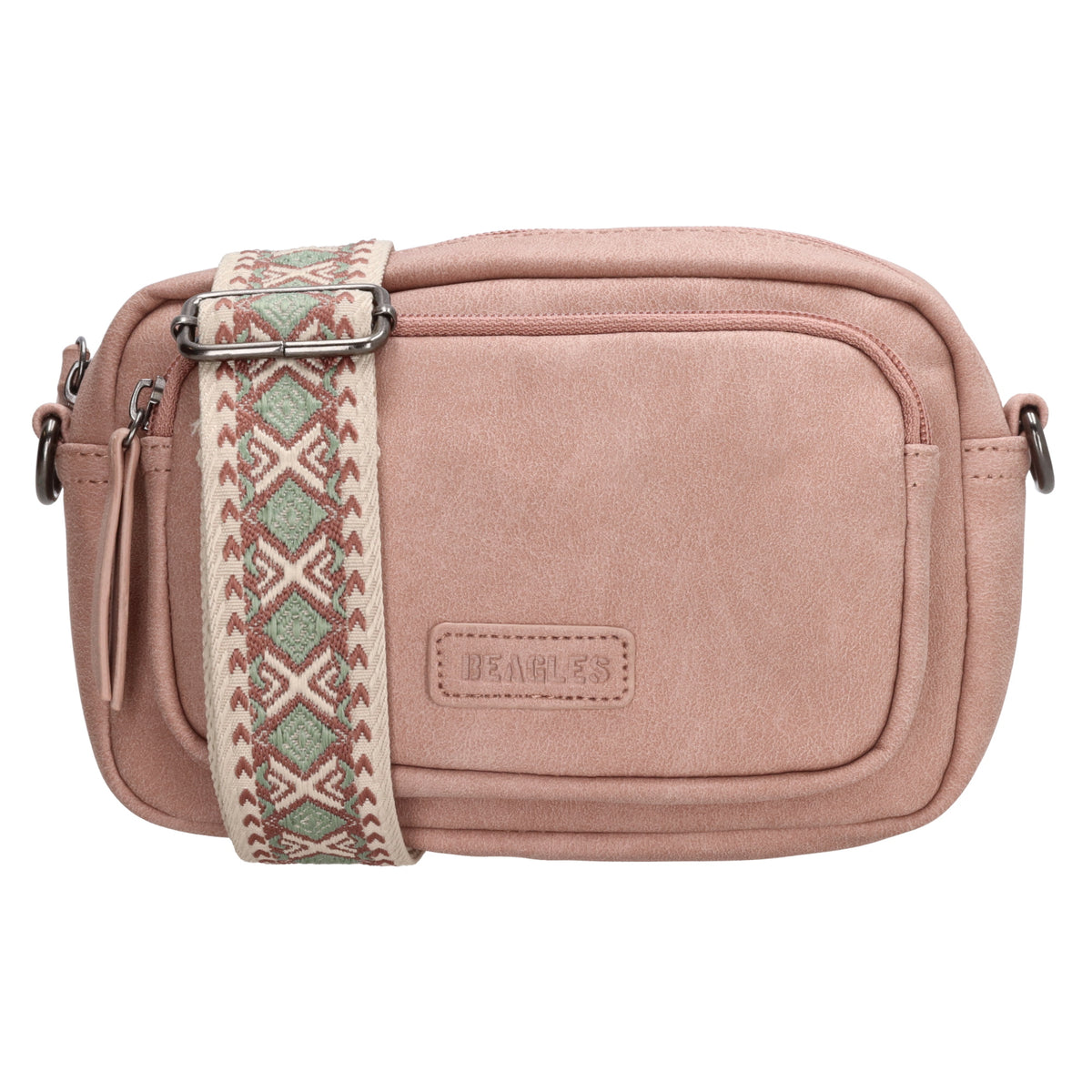 Umhängetasche 18x12cm Hellrosa mit Vortasche in Lederoptik - leder-accessoires.com