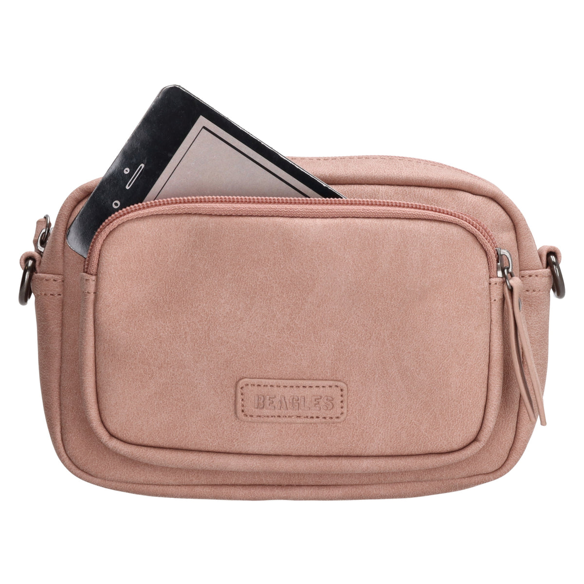 Umhängetasche 18x12cm Hellrosa mit Vortasche in Lederoptik - leder-accessoires.com