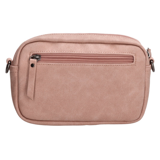 Umhängetasche 18x12cm Hellrosa mit Vortasche in Lederoptik - leder-accessoires.com