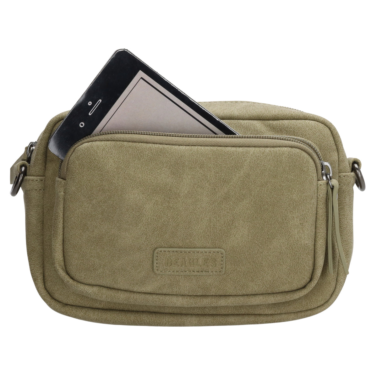 Umhängetasche 18x12cm Hellgrün mit Vortasche in Lederoptik - leder-accessoires.com