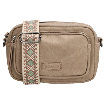 Umhängetasche 18x12cm Taupe mit Vortasche in Lederoptik - leder-accessoires.com