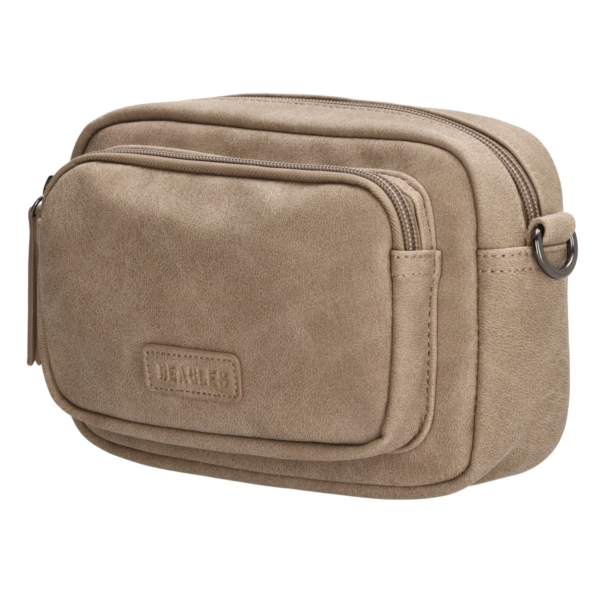 Umhängetasche 18x12cm Taupe mit Vortasche in Lederoptik - leder-accessoires.com