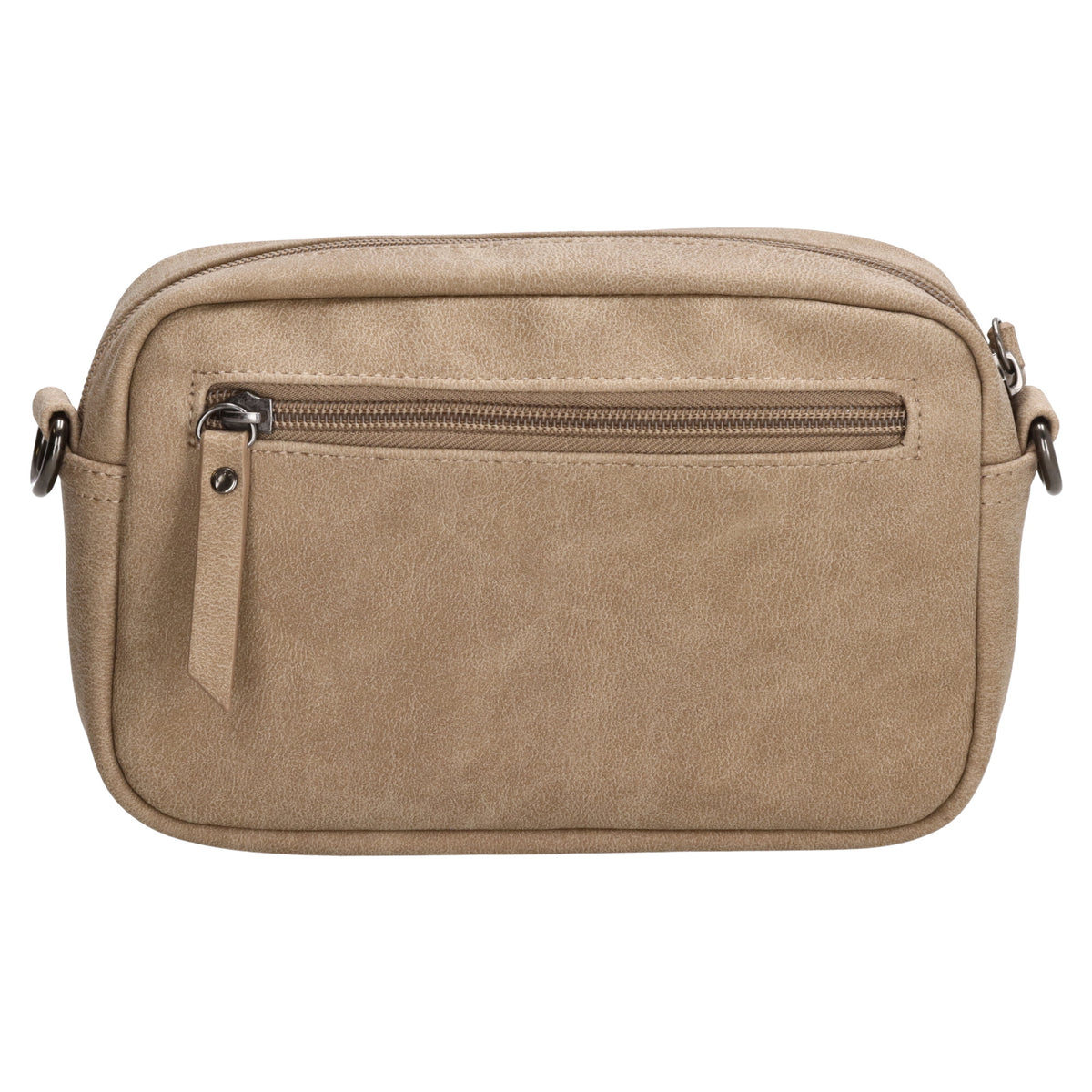 Umhängetasche 18x12cm Taupe mit Vortasche in Lederoptik - leder-accessoires.com