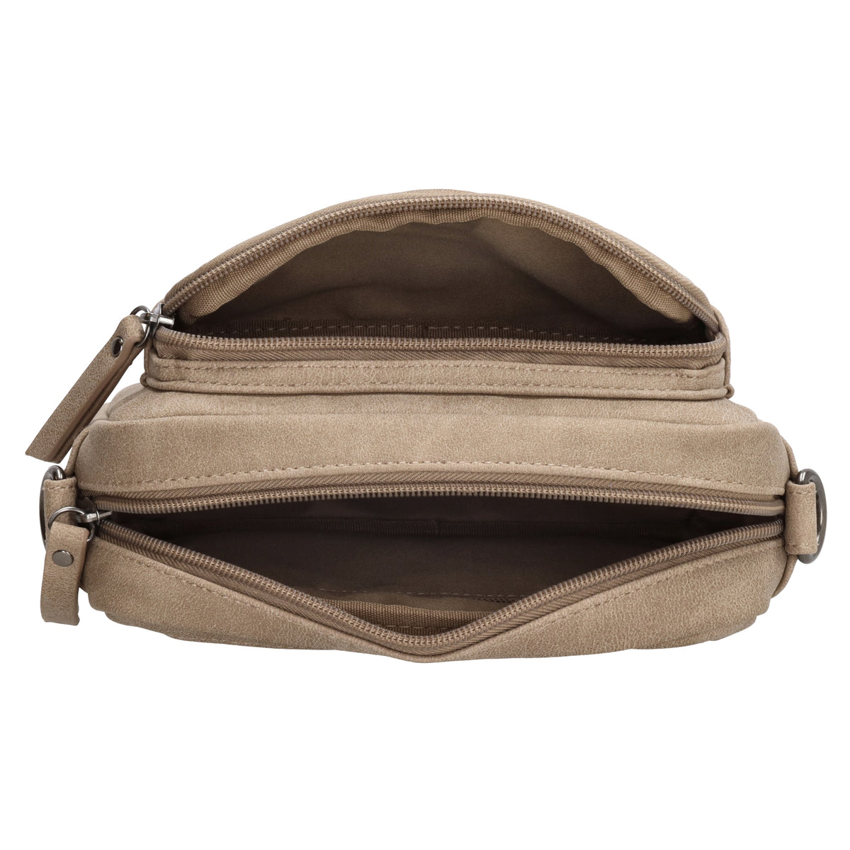 Umhängetasche 18x12cm Taupe mit Vortasche in Lederoptik - leder-accessoires.com