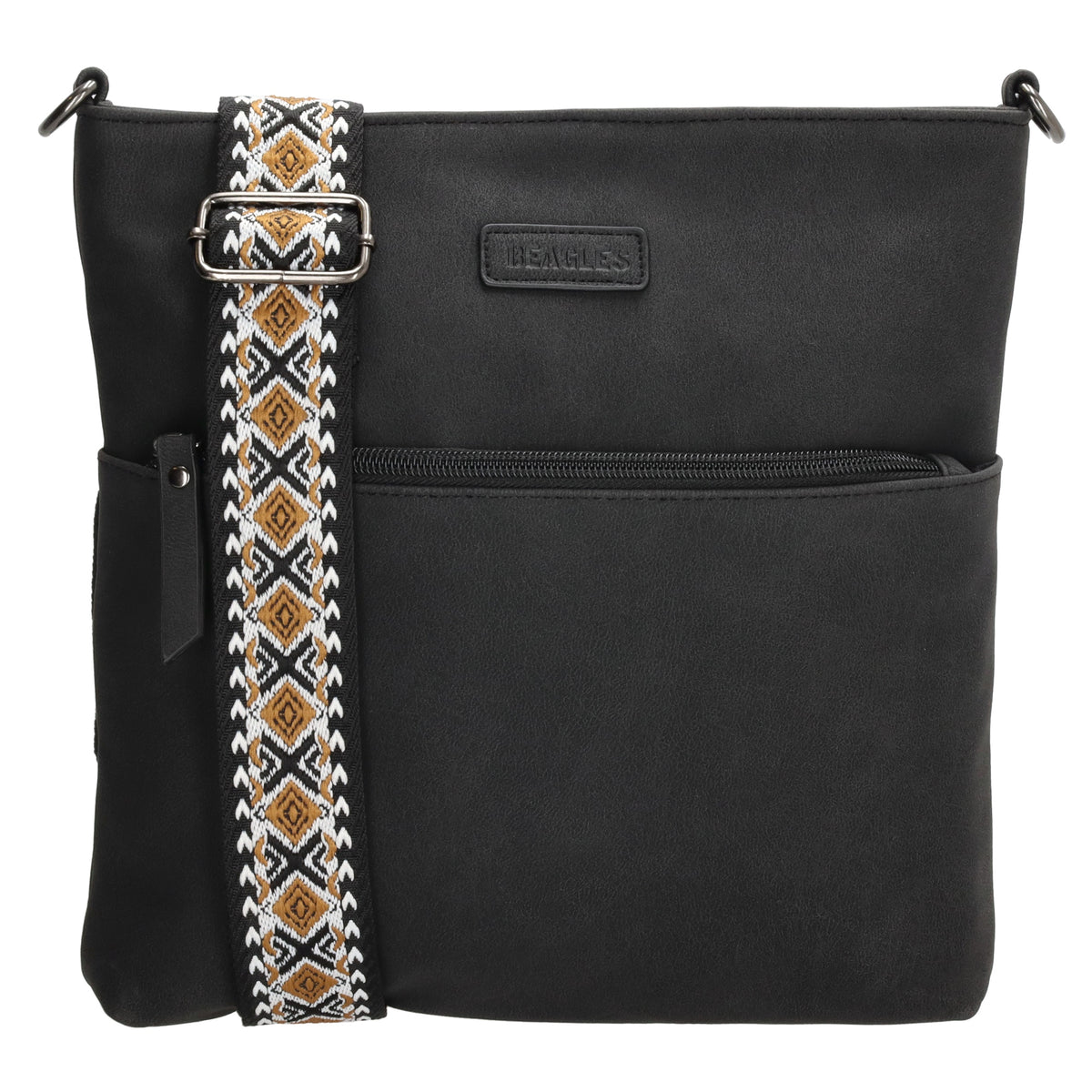 Umhängetasche 26,5x25,5cm Schwarz mit Reißverschluss in Lederoptik - leder-accessoires.com